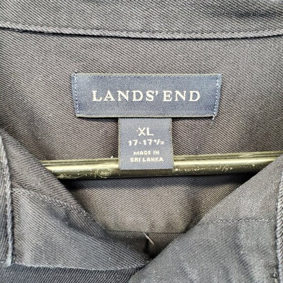 Lands End Mens Long Sleeve Button Up Size XL 17-17 1/2 Blue Denim Shirt Pocket - Picture 2 of 7